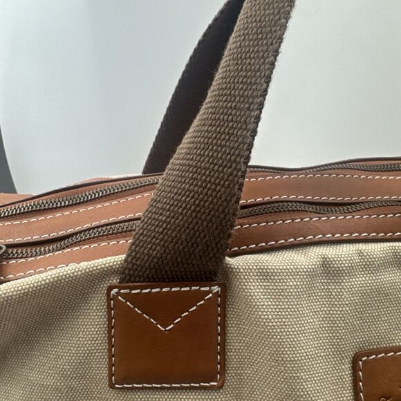 Tommy Bahama Challenge Large Brown Biege Canvas/leather Duffle Weekender Bag - Picture 4 of 16